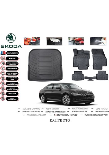 Skoda Superb 2020 Model 3D Bagaj Havuzu+3d Havuzlu Paspas Seti Tam Uyumlu