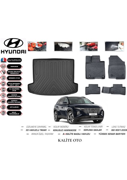 Hyundai Tucson 2022 Model 3D Bagaj Havuzu+3d Pro Serisi Havuzlu Paspas Seti Tam Uyumlu