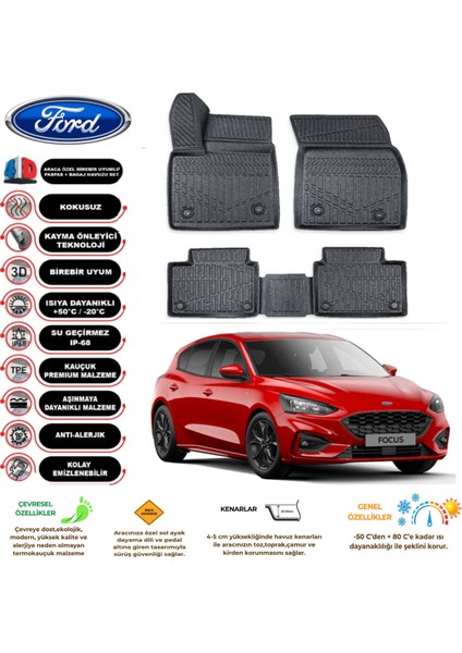 Ford Focus 5 Hatchback 2019 Model 4d Araca Özell Havuzlu Kokusuz Paspas Takımı