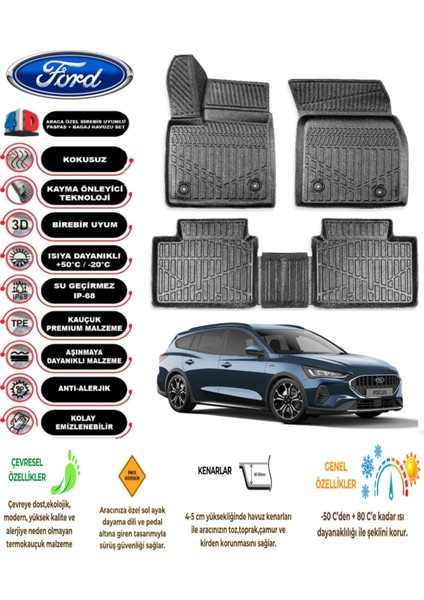 Ford Focus 5 Station Vagon 2020 Model 4d Araca Özell Havuzlu Kokusuz Paspas Takımı