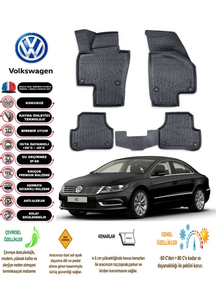 Volkswagen cc 2009 Model 4d Araca Özell Havuzlu Kokusuz Paspas Takımı