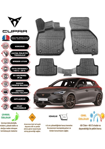 Cupra Leon 2024 Model 4d Araca Özell Havuzlu Kokusuz Paspas Takımı