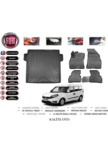 Kalite Oto Fiat Doblo 2022 Model Maxi 3D Bagaj Havuzu+4.5d Havuzlu Paspas Seti