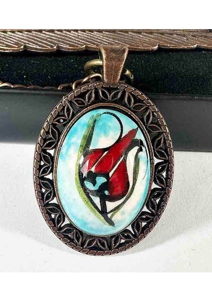 Turkuaz Zemin Vip Lale Desenli Çini Kitap Ayracı