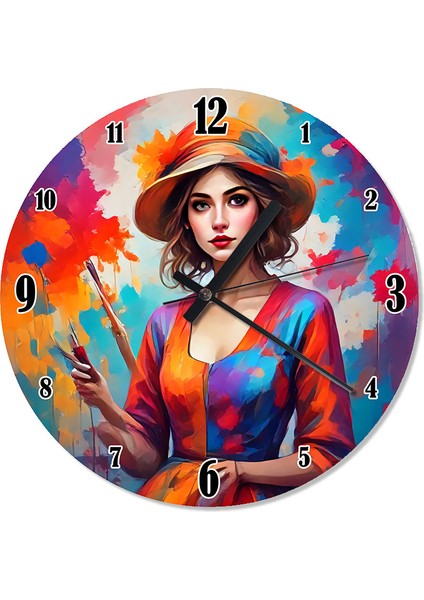 Ressam Kadın Analog Duvar Saati