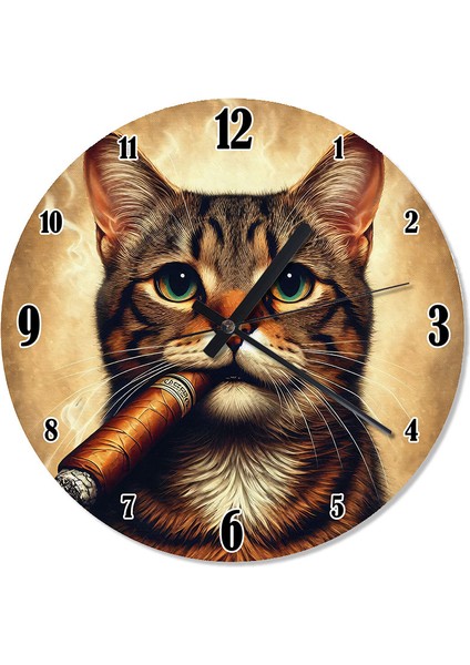 Puro Içen Sevimli Kedi Desenli Duvar Saati