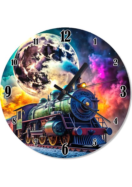 Tren ve Ay Baskılı Duvar Saati