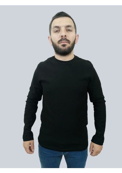 Daniel Milano Erkek Waffle Uzun Kol Siyah Sweatshirt