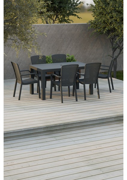 80X140 cm Rattan 6 Kişilik Masa Takımı Camsız Sedan Sandalye Bahçe Teras Takımı Oturma Grubu