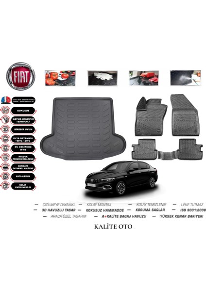 Kalite Oto Fiat Egea Sedan 2018 Model 3D Bagaj Havuzu+4.5d Havuzlu Paspas Seti