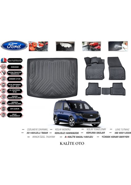 Kalite Oto Ford Tourneo Connect 2024 Model 3D Bagaj Havuzu+4.5d Havuzlu Paspas Seti