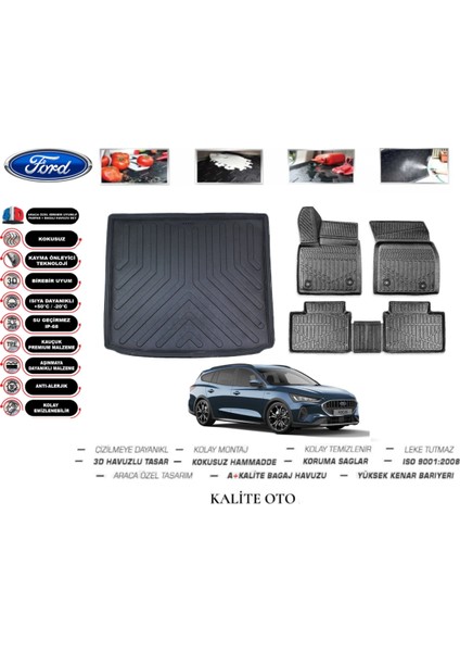 Ford Focus 4 Station Vagon 2020 Model 3D Bagaj Havuzu+4.5d Havuzlu Paspas Seti