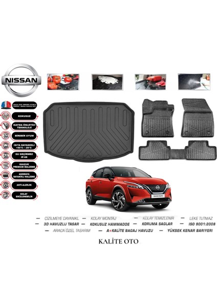 Nissan Qashqai 2024 Model 3D Bagaj Havuzu+4.5d Havuzlu Paspas Seti
