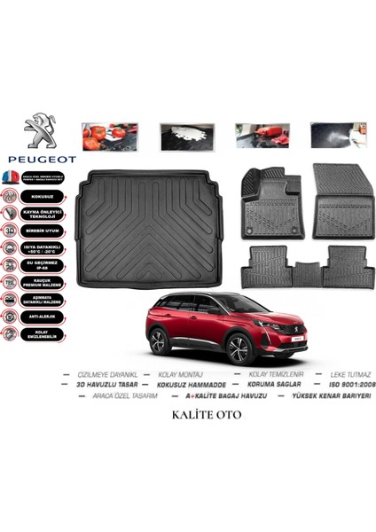 Peugeot 3008 2020 Model 3D Bagaj Havuzu+4.5d Havuzlu Paspas Seti