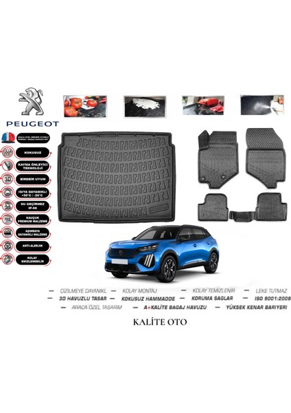 Peugeot 2008 2023 Model 3D Bagaj Havuzu+4.5d Havuzlu Paspas Seti