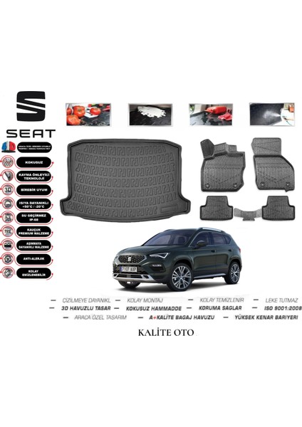 Seat Ateca 2024 Model 3D Bagaj Havuzu+4.5d Havuzlu Paspas Seti