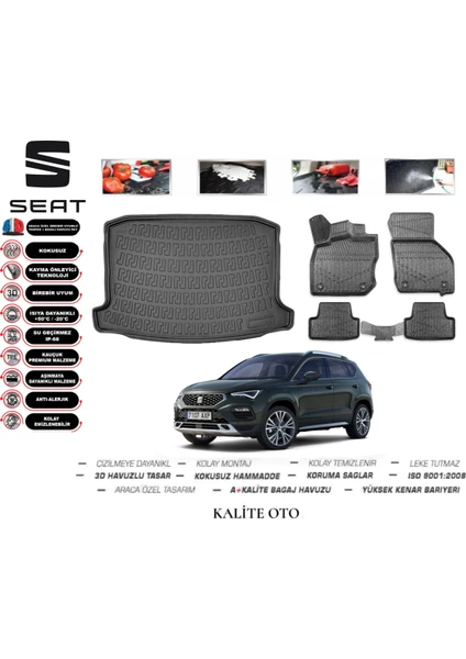 Kalite Oto Seat Ateca 2024 Model 3D Bagaj Havuzu+4.5d Havuzlu Paspas Seti