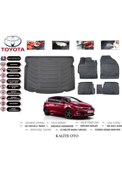Toyota Auris 2019 Model 3D Bagaj Havuzu+4.5d Havuzlu Paspas Seti