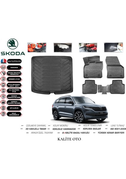 Skoda Kodiaq 2024 Model 3D Bagaj Havuzu+4.5d Havuzlu Paspas Seti