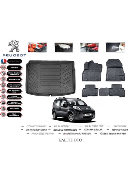 Peugeot Bipper 2014 Model 3D Bagaj Havuzu+4.5d Havuzlu Paspas Seti