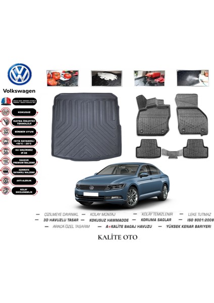 Volkswagen Passat B8 2018 Model 3D Bagaj Havuzu+4.5d Havuzlu Paspas Seti