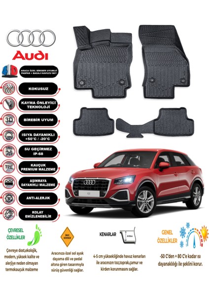 Audi Q2 2019 Model 3D Araca Özel Havuzlu Paspas Takımı