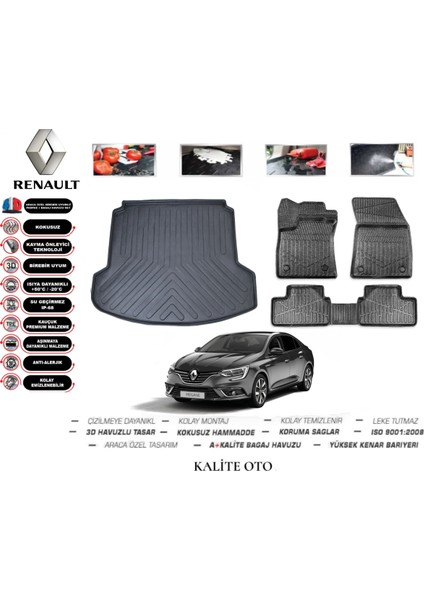 Renault Megane 4 Sedan 2018 Model 3D Bagaj Havuzu+4.5d Havuzlu Paspas Seti