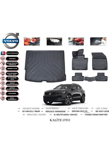 Kalite Oto Volvo XC60 2017 Model 3D Bagaj Havuzu+4.5d Havuzlu Paspas Seti