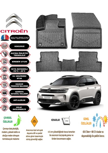 Citroen C5 Aircross 2019 Model 3D Araca Özel Havuzlu Paspas Takımı