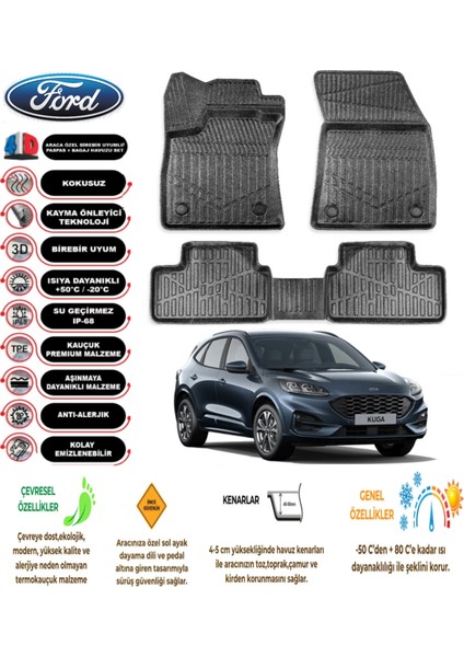 Ford Kuga 2022 Model 3D Araca Özel Havuzlu Paspas Takımı