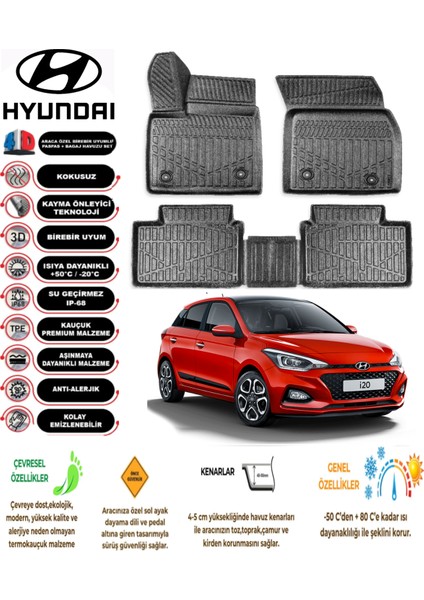 Hyundai I20 2019 Model 3D Araca Özel Havuzlu Paspas Takımı