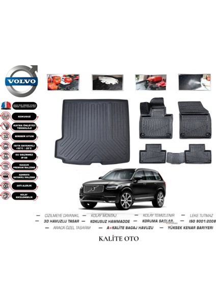 Volvo XC90 2024 Model 3D Bagaj Havuzu+4.5d Havuzlu Paspas Seti
