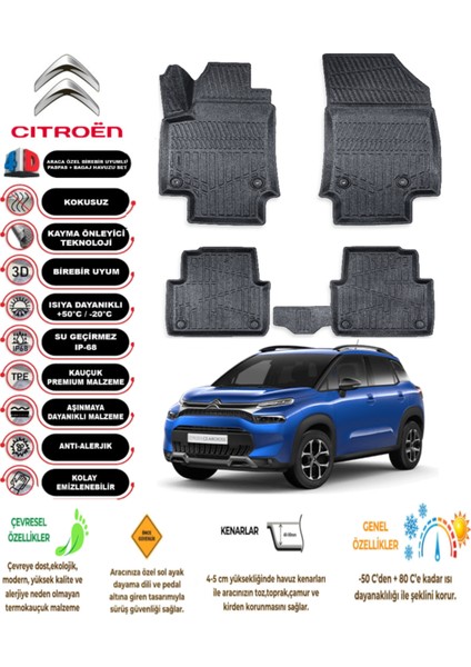 Citroen C3 Aircross 2017 Model 3D Araca Özel Havuzlu Paspas Takımı