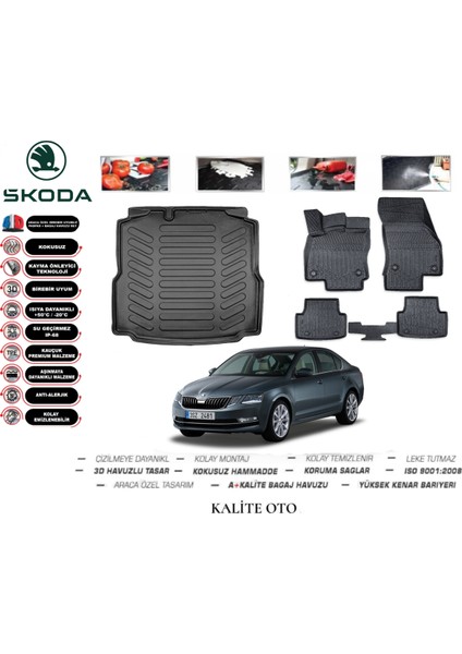 Skoda Octavia 2019 Model 3D Bagaj Havuzu+4.5d Havuzlu Paspas Seti