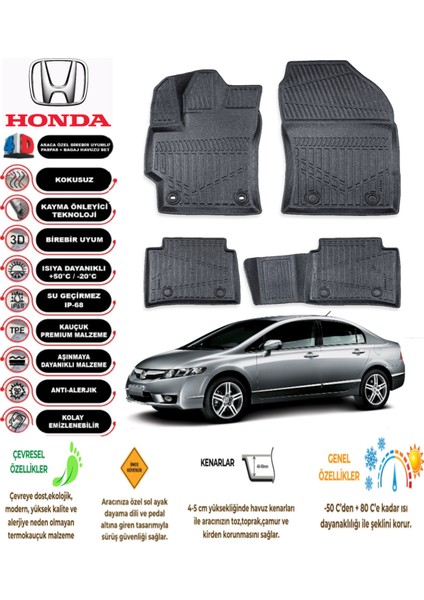 Honda Civic 2009 Model 3D Araca Özel Havuzlu Paspas Takımı