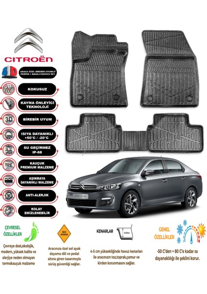 Citroen C-Ellyese 2018 Model 3D Araca Özel Havuzlu Paspas Takımı