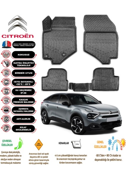 Citroen C4 2021 Model 3D Araca Özel Havuzlu Paspas Takımı