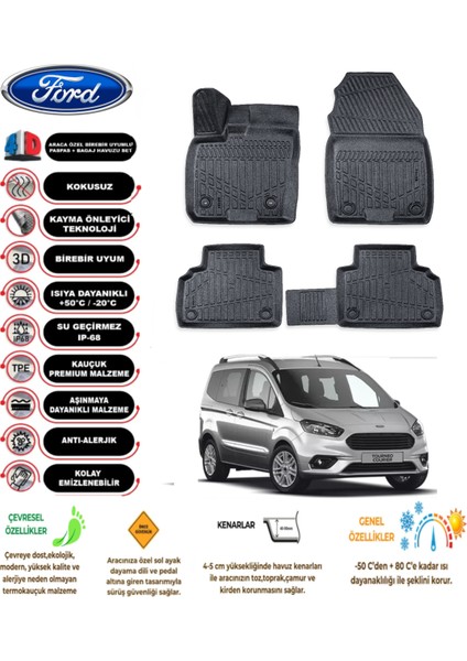 Ford Courier 2021 Model 3D Araca Özel Havuzlu Paspas Takımı