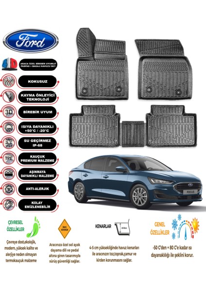 Ford Focus 5 2023 Model 3D Araca Özel Havuzlu Paspas Takımı