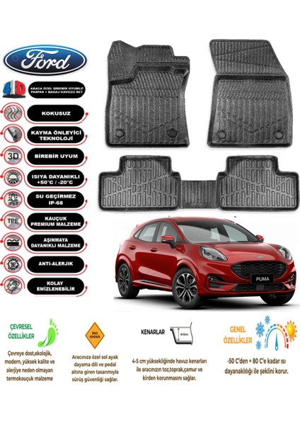 Ford Puma 2024 Model 3D Araca Özel Havuzlu Paspas Takımı