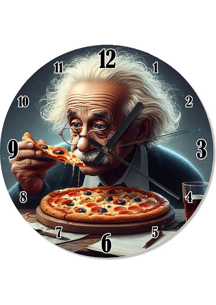 Pizza Yiyen Albert Einstein Akarlı Duvar Saati