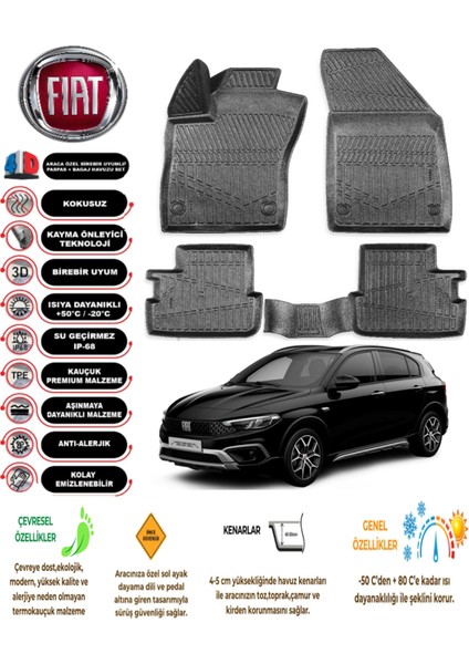 Fiat Egea Cross 2021 Model 3D Araca Özel Havuzlu Paspas Takımı
