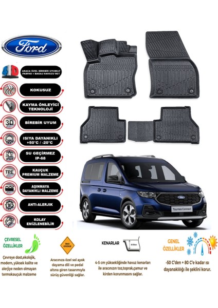 Ford Connect 2024 Model 3D Araca Özel Havuzlu Paspas Takımı
