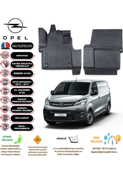Opel Vivaro Panelvan 2019 Model 3D Araca Özel Havuzlu Paspas Takımı