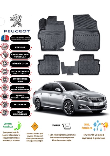 Peugeot 301 2020 Model 3D Araca Özel Havuzlu Paspas Takımı fiyatları