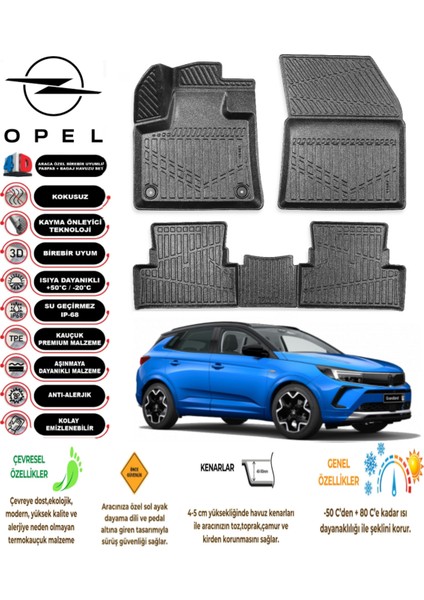 Opel Grandland 2021 Model 3D Araca Özel Havuzlu Paspas Takımı