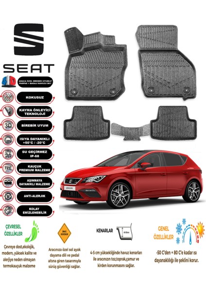 Seat Leon 2014 Model 3D Araca Özel Havuzlu Paspas Takımı