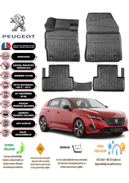 Peugeot 308 2021 Model 3D Araca Özel Havuzlu Paspas Takımı