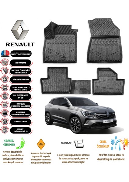 Renault Austral Mild Hybrıd 2024 Model 3D Araca Özel Havuzlu Paspas Takımı