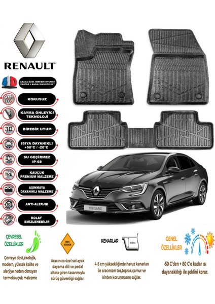 Kalite Oto Renault Megane 4 2024 Model 3D Araca Özel Havuzlu Paspas Takımı